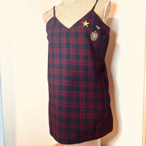 Sam Edelman Gold Appliqué Navy, Red Plaid Top